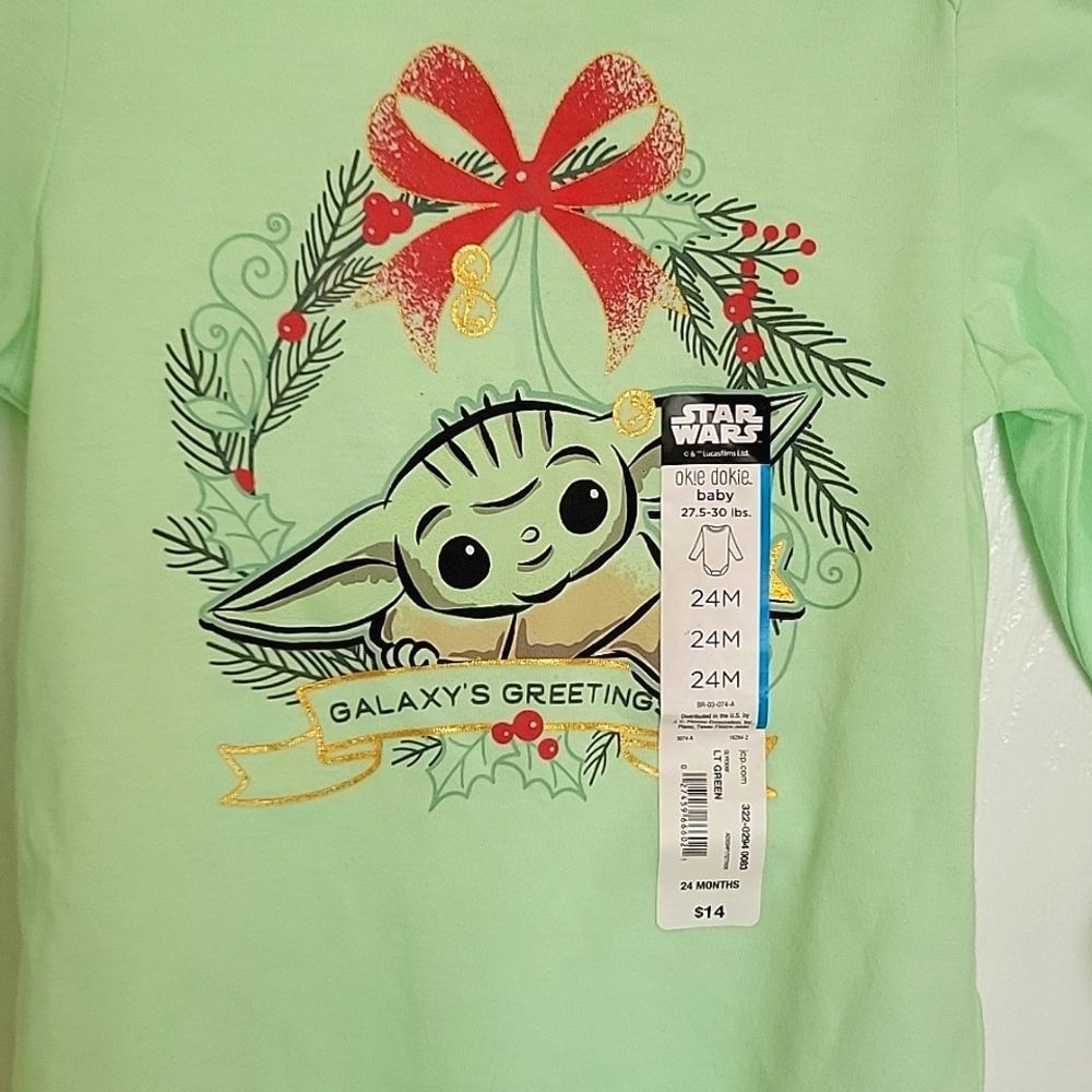 🎁NEW SET Okie Dokie Mandalorian Christmas Bodysuit. Ultraviolet Sun Protección - Picture 4 of 16